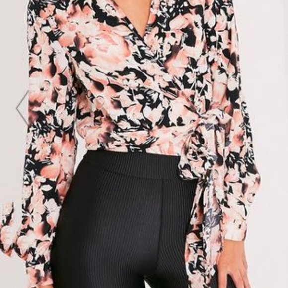 PRETTYLITTLETHING Pink Floral Print Wrap Front Tie - Picture 3 of 7